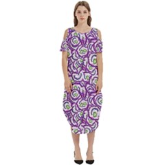 Funny Bacterias Drawing Motif Random Pattern Cold Shoulder Loose Fit Dress With Pockets by dflcprintsclothing