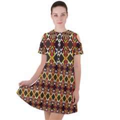 Colorful Geometric Pattern Design Short Sleeve Shoulder Cut Out Dress  by ExtraAwesomeSauce