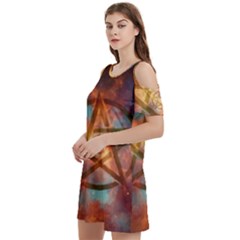 Enchanted Nebula Pentagram Art Women s Cold Shoulder Round Neck Mini Dress by ExtraAwesomeSauce