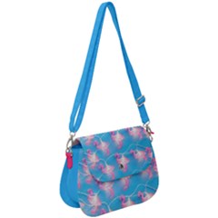 Flamingos Lights Deep Sky Blue Saddle Handbag by CoolDesigns