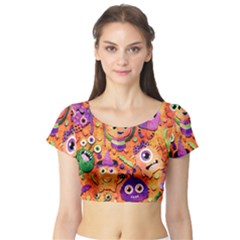 Halloween Monsters Short Sleeve Crop Top by kyorashop23