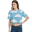 Clouds Blue Pattern Women s Round Neck Short Sleeve Crop Top View2