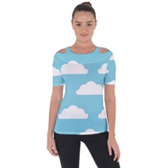 Clouds Blue Pattern Shoulder Cut Out Short Sleeve Top by ConteMonfrey