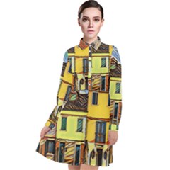 Colorful Venice Homes - Venezia, Italy Long Sleeve Chiffon Shirt Dress by ConteMonfrey