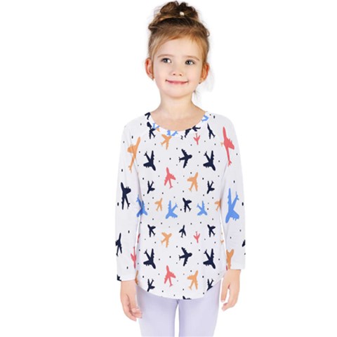 Cute Airplanes Planes Kids  Long Sleeve T-shirt by ConteMonfrey