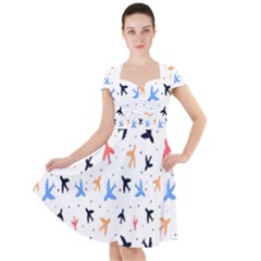 Cute Airplanes Planes Cap Sleeve Midi Dress With Pockets by ConteMonfrey