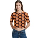 Black And Orange Pumpkin Women s Round Neck Short Sleeve Crop Top View1