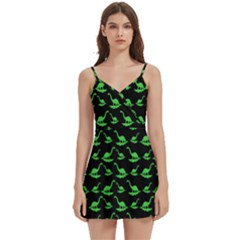 Green Neon Dinos Body Wrap Sleeveless V-neck Mini Dress by ConteMonfrey