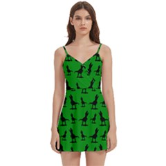 Dinos On A Green Background Body Wrap Sleeveless V-neck Mini Dress by ConteMonfrey