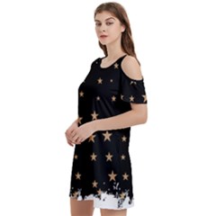 Little Stars Pattern Women s Cold Shoulder Round Neck Mini Dress by ConteMonfrey