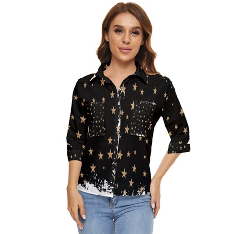 Little Stars Pattern Women s Quarter Sleeve Pocket Shirt by ConteMonfrey