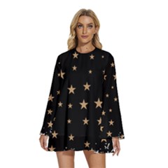 Little Stars Pattern Round Neck Long Sleeve Bohemian Style Chiffon Mini Dress by ConteMonfrey