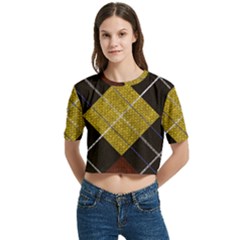 Yellow Plaid Women s Round Neck Short Sleeve Crop Top by ConteMonfrey