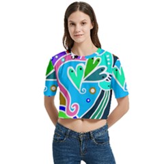 Crazy Pop Art - Doodle Hearts  Women s Round Neck Short Sleeve Crop Top by ConteMonfrey