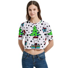 It`s Cold Outside Christmas Pattern Women s Round Neck Short Sleeve Crop Top by ConteMonfrey