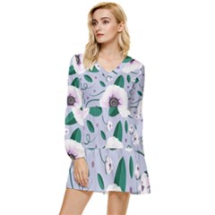 Flowers Petals Blossom Flora Tiered Long Sleeve Mini Dress by Apenda