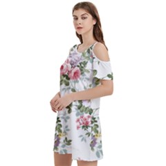 Floral Elements Peony Chinese Rose Women s Cold Shoulder Round Neck Mini Dress by Grandong