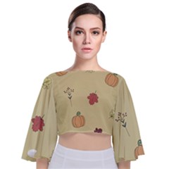 Halloween Fall Pattern Tie Back Butterfly Sleeve Chiffon Top by Apenda