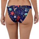 Festive Floral Pattern Christmas Blue Floral Flower Foliage Leaves Pattern Red Snow Winter Band Bikini Bottoms View2