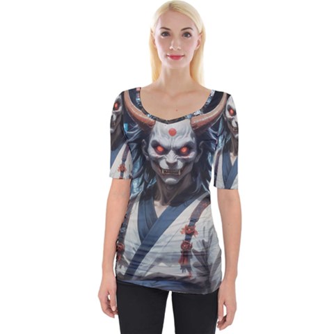 Demon Samurai Wide Neckline T-shirt by AwesomeSauce