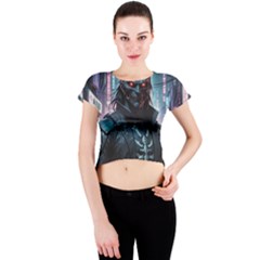 Cyberpunk Demon Samurai Crew Neck Crop Top by AwesomeSauce