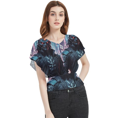 Cyberpunk Demon Samurai Butterfly Chiffon Blouse by AwesomeSauce