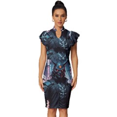 Cyberpunk Demon Samurai Vintage Frill Sleeve V-neck Bodycon Dress by AwesomeSauce