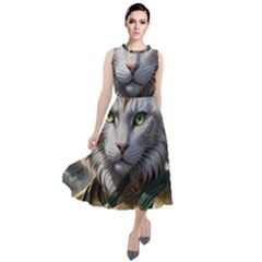 Epic Armored Cat Warrior Round Neck Boho Dress by ExtraAwesomeSauce