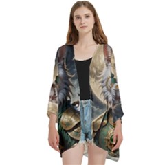 Epic Armored Cat Warrior Open Front 3/4 Sleeve Batwing Chiffon Cardigan Kimono by ExtraAwesomeSauce