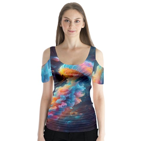 Cosmic Jellyfish Artwork Butterfly Sleeve Cutout T-shirt  by ExtraAwesomeSauce