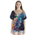 Cosmic Jellyfish Artwork V-Neck Flutter Sleeve Top View1