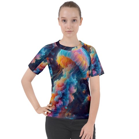 Cosmic Jellyfish Artwork Women s Sport Raglan T-shirt by ExtraAwesomeSauce