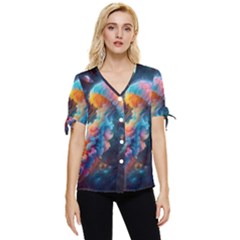 Cosmic Jellyfish Artwork Bow Sleeve Button Up Top by ExtraAwesomeSauce