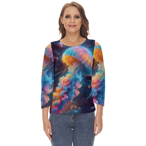 Cosmic Jellyfish Artwork Cut Out Wide Sleeve Top by ExtraAwesomeSauce