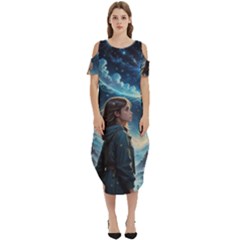 Enchanting Fantasy Night Sky Scene Cold Shoulder Loose Fit Dress With Pockets by ExtraAwesomeSauce