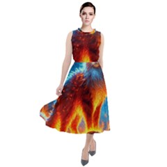 Enchanted Fire Feline Round Neck Boho Dress by ExtraGoodSauce