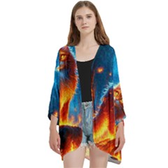 Enchanted Fire Feline Open Front 3/4 Sleeve Batwing Chiffon Cardigan Kimono by ExtraAwesomeSauce