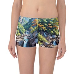 Serene Mountain Waterfall Landscape Reversible Boyleg Bikini Bottoms by ExtraAwesomeSauce