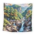 Serene Mountain Waterfall Landscape Square Tapestry (Large) View1