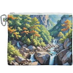 Serene Mountain Waterfall Landscape Canvas Cosmetic Bag (xxxl) by ExtraAwesomeSauce