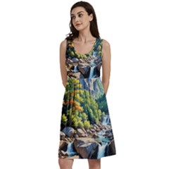 Serene Mountain Waterfall Landscape Classic Skater Dress by ExtraAwesomeSauce