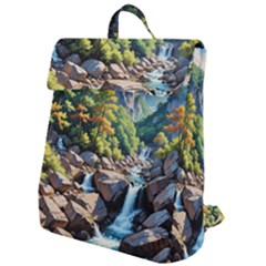 Serene Mountain Waterfall Landscape Flap Top Backpack by ExtraAwesomeSauce