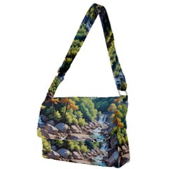 Serene Mountain Waterfall Landscape Full Print Messenger Bag (s) by ExtraAwesomeSauce