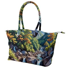 Serene Mountain Waterfall Landscape Canvas Shoulder Bag by ExtraAwesomeSauce