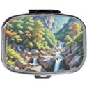 Serene Mountain Waterfall Landscape Mini Square Pill Box View1