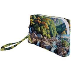 Serene Mountain Waterfall Landscape Wristlet Pouch Bag (small) by ExtraAwesomeSauce