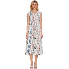 Flowers Design Floral V-neck Drawstring Shoulder Sleeveless Maxi Dress by Posterlux