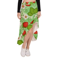 Strawberries Pattern Seamless Asymmetrical Ruffle Hem Skirt  by Posterlux