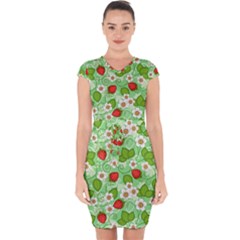 Strawberries Pattern Seamless Capsleeve Drawstring Dress  by Posterlux