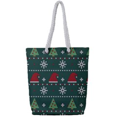 Beautiful Knitted Christmas Pattern Full Print Rope Handle Tote (small) by Ket1n9